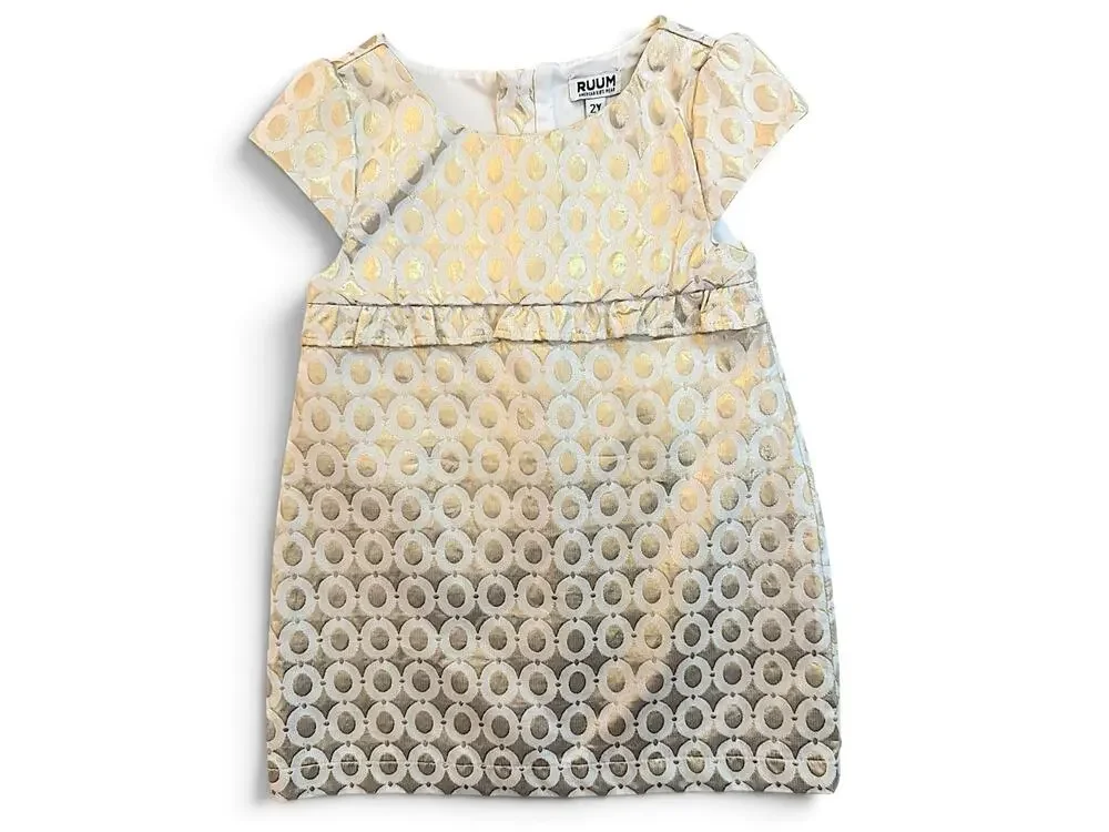 RUUM Girls Gold Metallic Jacquard Party Dress | Size 2Y